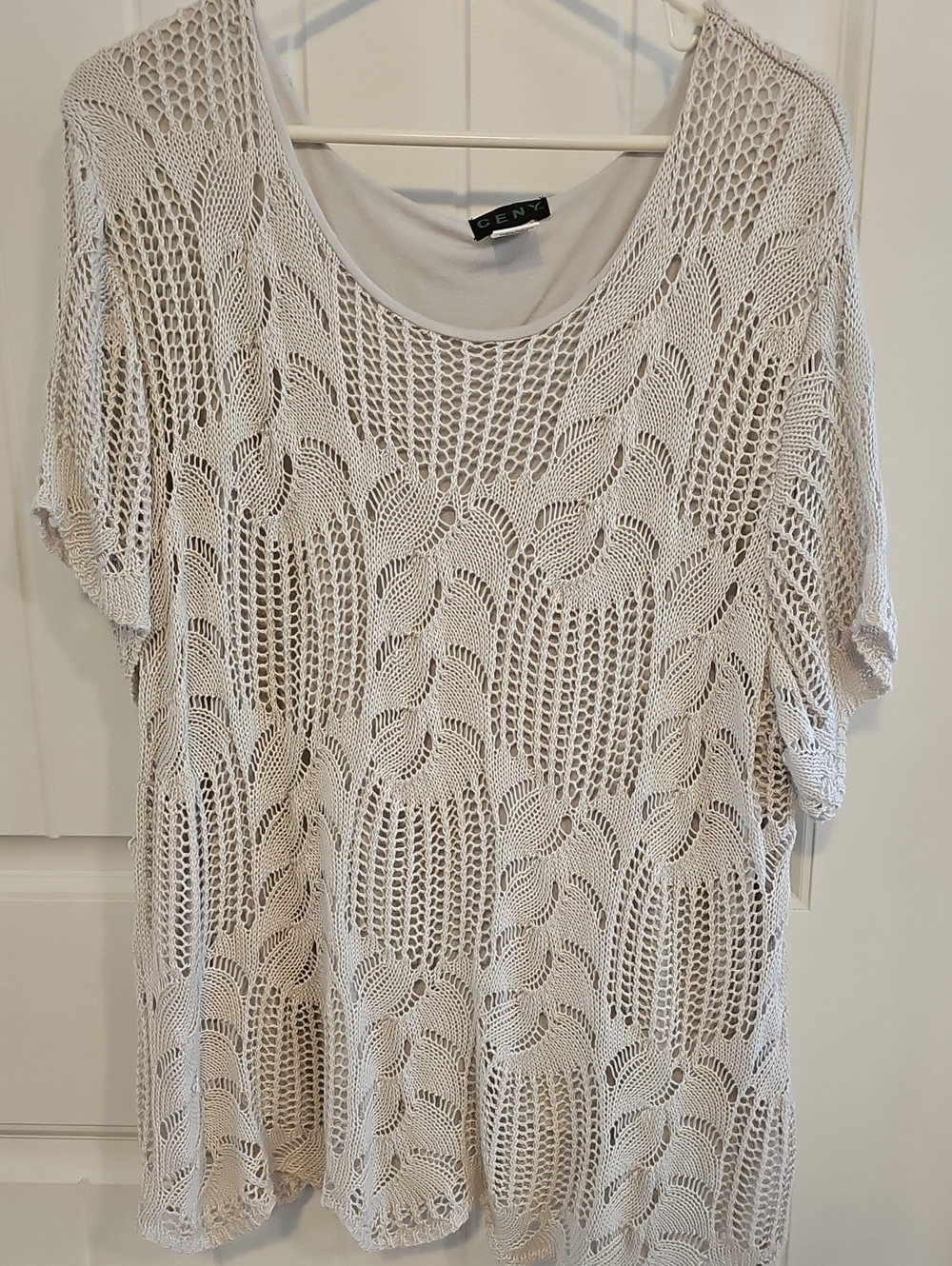 Cream Open-Knit Scoop Neck Sweater